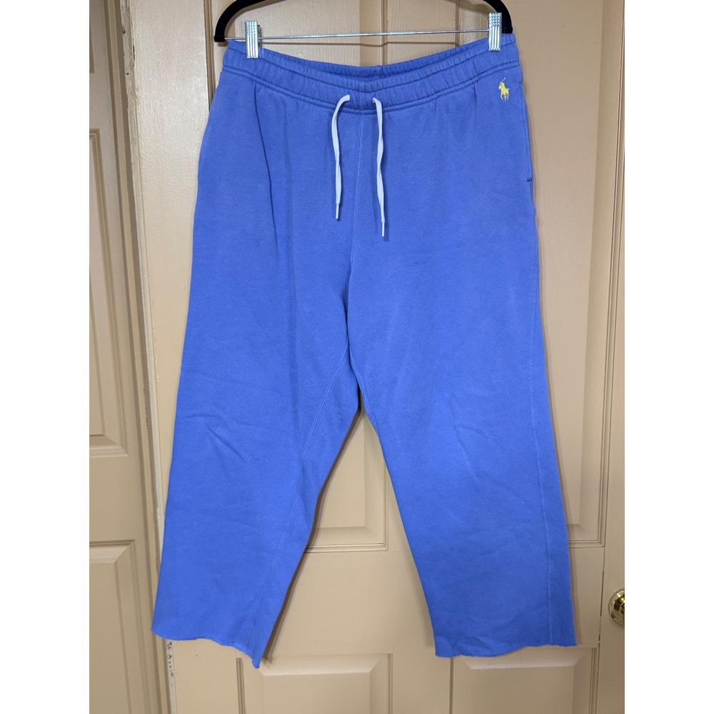 Polo Ralph Lauren Blue Wide Leg Sweatpants Raw Hem Pony Logo Large